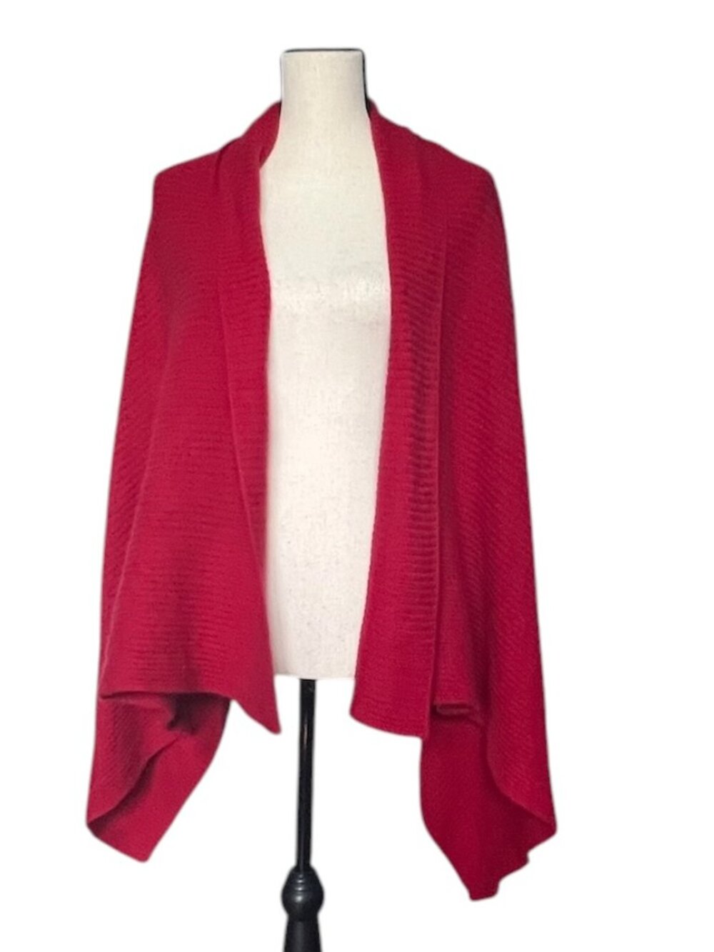 Forte Cashmere 100% Cashmere Red Open-Front Draped Cardigan Sweater
